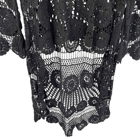 Black Knit Sweater Top Sheer Long Sleeve Train Halloween Witch Semi Sheer Boho - Picture 3 of 7